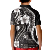 Samoa Siapo Tribal Pattern Kid Polo Shirt Black Polynesian Plumeria Tapa Motif