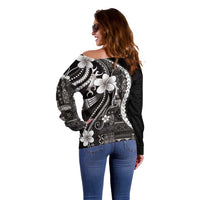 Samoa Siapo Tribal Pattern Off Shoulder Sweater Black Polynesian Plumeria Tapa Motif LT9 - Polynesian Pride