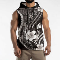Samoa Siapo Tribal Pattern Sleeveless Hoodie Black Polynesian Plumeria Tapa Motif