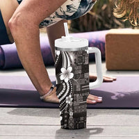 Samoa Siapo Tribal Pattern Tumbler With Handle Black Polynesian Plumeria Tapa Motif