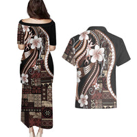 Samoa Siapo Tribal Pattern Couples Matching Puletasi and Hawaiian Shirt Brown Polynesian Plumeria Tapa Motif LT9 - Polynesian Pride