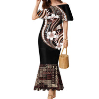 Samoa Siapo Tribal Pattern Family Matching Mermaid Dress and Hawaiian Shirt Brown Polynesian Plumeria Tapa Motif LT9 Mom's Dress Brown - Polynesian Pride