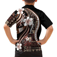 Samoa Siapo Tribal Pattern Family Matching Tank Maxi Dress and Hawaiian Shirt Brown Polynesian Plumeria Tapa Motif