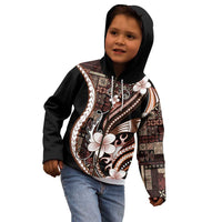 Samoa Siapo Tribal Pattern Kid Hoodie Brown Polynesian Plumeria Tapa Motif