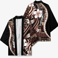 Samoa Siapo Tribal Pattern Kimono Brown Polynesian Plumeria Tapa Motif LT9 - Polynesian Pride