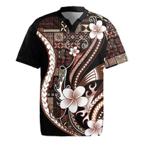 Samoa Siapo Tribal Pattern Rugby Jersey Brown Polynesian Plumeria Tapa Motif