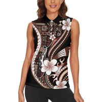 Samoa Siapo Tribal Pattern Women Sleeveless Polo Shirt Brown Polynesian Plumeria Tapa Motif LT9 - Polynesian Pride