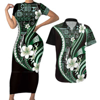 Samoa Siapo Tribal Pattern Couples Matching Short Sleeve Bodycon Dress and Hawaiian Shirt Forest Green Polynesian Plumeria Tapa Motif LT9 Green - Polynesian Pride