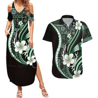 Samoa Siapo Tribal Pattern Couples Matching Summer Maxi Dress and Hawaiian Shirt Forest Green Polynesian Plumeria Tapa Motif LT9 Green - Polynesian Pride