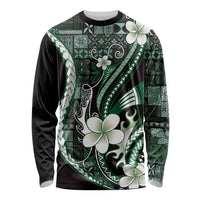 Samoa Siapo Tribal Pattern Long Sleeve Shirt Forest Green Polynesian Plumeria Tapa Motif