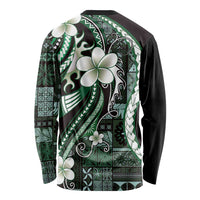Samoa Siapo Tribal Pattern Long Sleeve Shirt Forest Green Polynesian Plumeria Tapa Motif