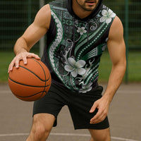 Samoa Siapo Tribal Pattern Sleeveless Hoodie Forest Green Polynesian Plumeria Tapa Motif