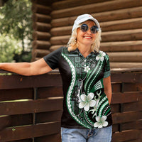 Samoa Siapo Tribal Pattern Women Polo Shirt Forest Green Polynesian Plumeria Tapa Motif LT9 - Polynesian Pride