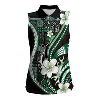 Samoa Siapo Tribal Pattern Women Sleeveless Polo Shirt Forest Green Polynesian Plumeria Tapa Motif LT9 Female Green - Polynesian Pride
