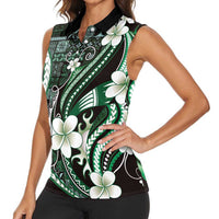 Samoa Siapo Tribal Pattern Women Sleeveless Polo Shirt Forest Green Polynesian Plumeria Tapa Motif LT9 - Polynesian Pride