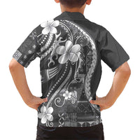 Samoa Siapo Tribal Pattern Family Matching Puletasi and Hawaiian Shirt Light Gray Polynesian Plumeria Tapa Motif LT9 - Polynesian Pride