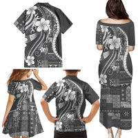 Samoa Siapo Tribal Pattern Family Matching Puletasi and Hawaiian Shirt Light Gray Polynesian Plumeria Tapa Motif LT9 - Polynesian Pride