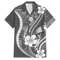 Samoa Siapo Tribal Pattern Family Matching Puletasi and Hawaiian Shirt Light Gray Polynesian Plumeria Tapa Motif LT9 Dad's Shirt - Short Sleeve Gray - Polynesian Pride