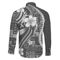 Samoa Siapo Tribal Pattern Family Matching Puletasi and Hawaiian Shirt Light Gray Polynesian Plumeria Tapa Motif LT9 - Polynesian Pride
