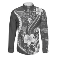 Samoa Siapo Tribal Pattern Family Matching Summer Maxi Dress and Hawaiian Shirt Light Gray Polynesian Plumeria Tapa Motif