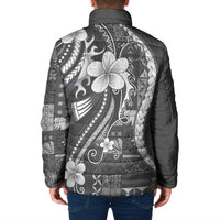 Samoa Siapo Tribal Pattern Padded Jacket Light Gray Polynesian Plumeria Tapa Motif