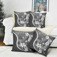 Samoa Siapo Tribal Pattern Pillow Cover Light Gray Polynesian Plumeria Tapa Motif