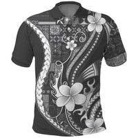Samoa Siapo Tribal Pattern Polo Shirt Light Gray Polynesian Plumeria Tapa Motif