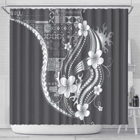 Samoa Siapo Tribal Pattern Shower Curtain Light Gray Polynesian Plumeria Tapa Motif LT9 - Polynesian Pride