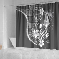 Samoa Siapo Tribal Pattern Shower Curtain Light Gray Polynesian Plumeria Tapa Motif LT9 - Polynesian Pride