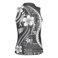 Samoa Siapo Tribal Pattern Women Sleeveless Polo Shirt Light Gray Polynesian Plumeria Tapa Motif LT9 - Polynesian Pride