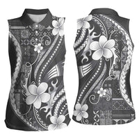 Samoa Siapo Tribal Pattern Women Sleeveless Polo Shirt Light Gray Polynesian Plumeria Tapa Motif LT9 - Polynesian Pride