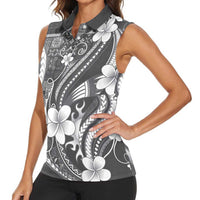 Samoa Siapo Tribal Pattern Women Sleeveless Polo Shirt Light Gray Polynesian Plumeria Tapa Motif LT9 - Polynesian Pride