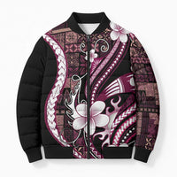 Samoa Siapo Tribal Pattern Bomber Puffer Jacket Violet Polynesian Plumeria Tapa Motif LT9 Unisex Violet - Polynesian Pride