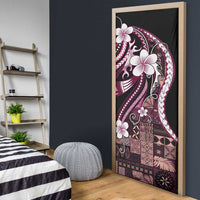 Samoa Siapo Tribal Pattern Door Cover Violet Polynesian Plumeria Tapa Motif
