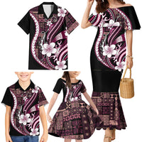 Samoa Siapo Tribal Pattern Family Matching Mermaid Dress and Hawaiian Shirt Violet Polynesian Plumeria Tapa Motif