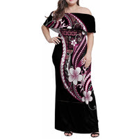 Samoa Siapo Tribal Pattern Family Matching Off Shoulder Maxi Dress and Hawaiian Shirt Violet Polynesian Plumeria Tapa Motif