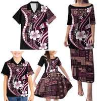 Samoa Siapo Tribal Pattern Family Matching Puletasi and Hawaiian Shirt Violet Polynesian Plumeria Tapa Motif LT9 - Polynesian Pride