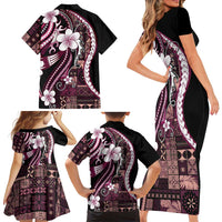 Samoa Siapo Tribal Pattern Family Matching Short Sleeve Bodycon Dress and Hawaiian Shirt Violet Polynesian Plumeria Tapa Motif LT9 - Polynesian Pride