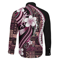 Samoa Siapo Tribal Pattern Family Matching Summer Maxi Dress and Hawaiian Shirt Violet Polynesian Plumeria Tapa Motif