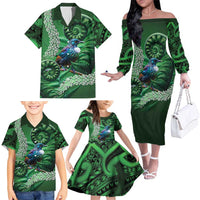 Tui Bird Koru Silver Fern Aotearoa Family Matching Off The Shoulder Long Sleeve Dress and Hawaiian Shirt LT9 - Polynesian Pride