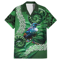 Tui Bird Koru Silver Fern Aotearoa Family Matching Off The Shoulder Long Sleeve Dress and Hawaiian Shirt LT9 Dad's Shirt - Short Sleeve Green - Polynesian Pride