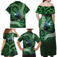 Tui Bird Koru Silver Fern Aotearoa Family Matching Off Shoulder Maxi Dress and Hawaiian Shirt