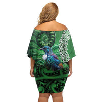 Tui Bird Koru Silver Fern Aotearoa Family Matching Off Shoulder Short Dress and Hawaiian Shirt