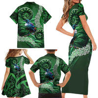 Tui Bird Koru Silver Fern Aotearoa Family Matching Short Sleeve Bodycon Dress and Hawaiian Shirt