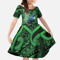 Tui Bird Koru Silver Fern Aotearoa Kid Short Sleeve Dress