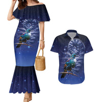Tui Bird Matariki Galaxy Couples Matching Mermaid Dress and Hawaiian Shirt Koru Silver Fern Aotearoa LT9 Galaxy - Polynesian Pride