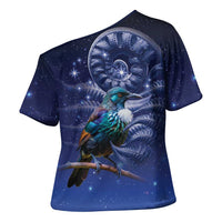 Tui Bird Matariki Galaxy Cross Shoulder Shirt Koru Silver Fern Aotearoa