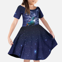 Tui Bird Matariki Galaxy Family Matching Long Sleeve Bodycon Dress and Hawaiian Shirt Koru Silver Fern Aotearoa LT9 Daughter's Dress Galaxy - Polynesian Pride