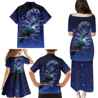 Tui Bird Matariki Galaxy Family Matching Puletasi and Hawaiian Shirt Koru Silver Fern Aotearoa