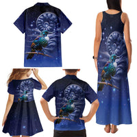 Tui Bird Matariki Galaxy Family Matching Tank Maxi Dress and Hawaiian Shirt Koru Silver Fern Aotearoa